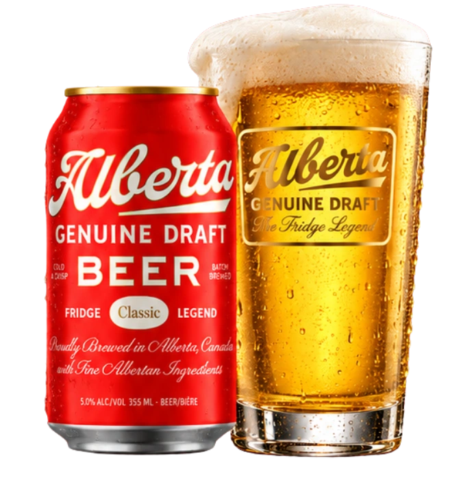 AGD Classic beer can alongside a fresh glass of golden lager