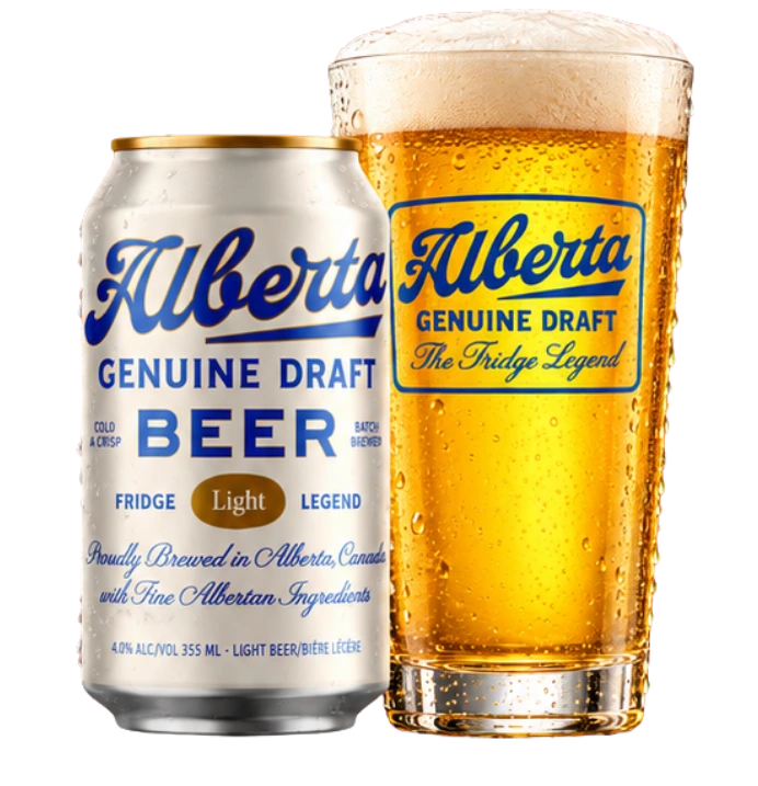 AGD Light beer can alongside a glass of cold golden lager